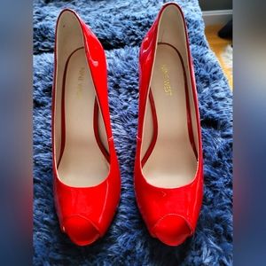 Nine West Red Stiletto Platform Peep Toe